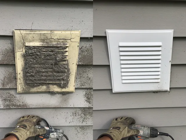 West Rancho Dominguez Dryer Vent Cleaning technician installing high-quality dryer vent cover at a residential property in West Rancho Dominguez